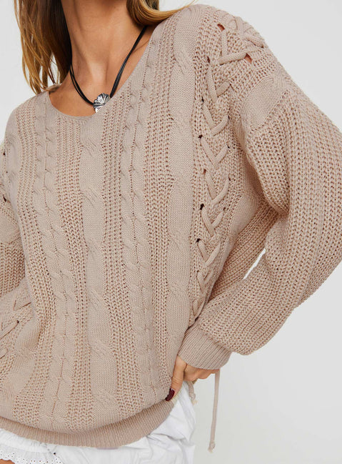 Lack Of Love Cable Knit Sweater Beige Princess Polly  regular 