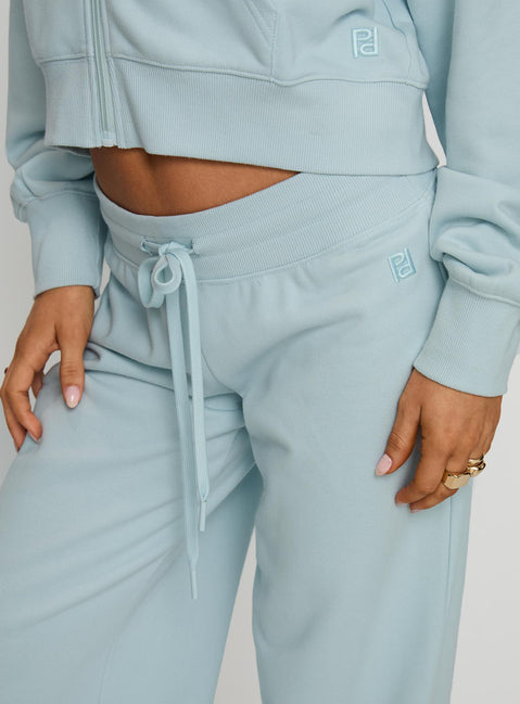 front view of model wearing Princess Polly Mindful Low Rise Pant Blue Low Rise Pants 