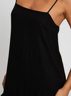 back view of model wearing Princess Polly Iskra Drop Waist Maxi Dress Black Square Neck 