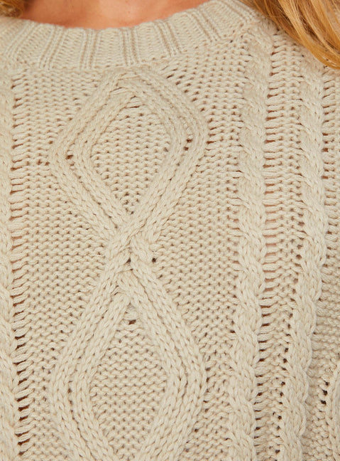 product Princess Polly Anaya Sweater Mini Dress Beige Crew Neck 