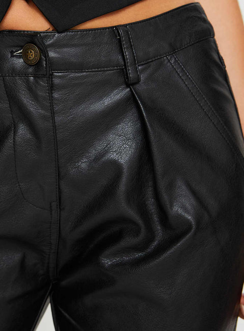 product Princess Polly High Waisted Pants High Waisted Pants  Herro Faux Leather Pants Washed Black