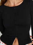 Kortez Long Sleeve Zip Through Top Black