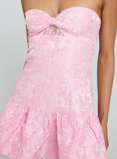 Aubriana Strapless Mini Dress Pink Jacquard