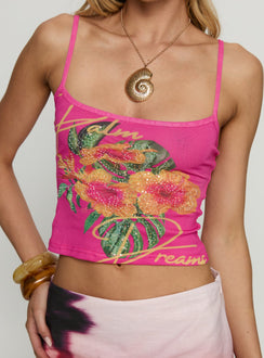 Palm Dreams Beaded Graphic Tank Top Pink