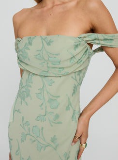 Azura Off The Shoulder Maxi Dress Green Burnout