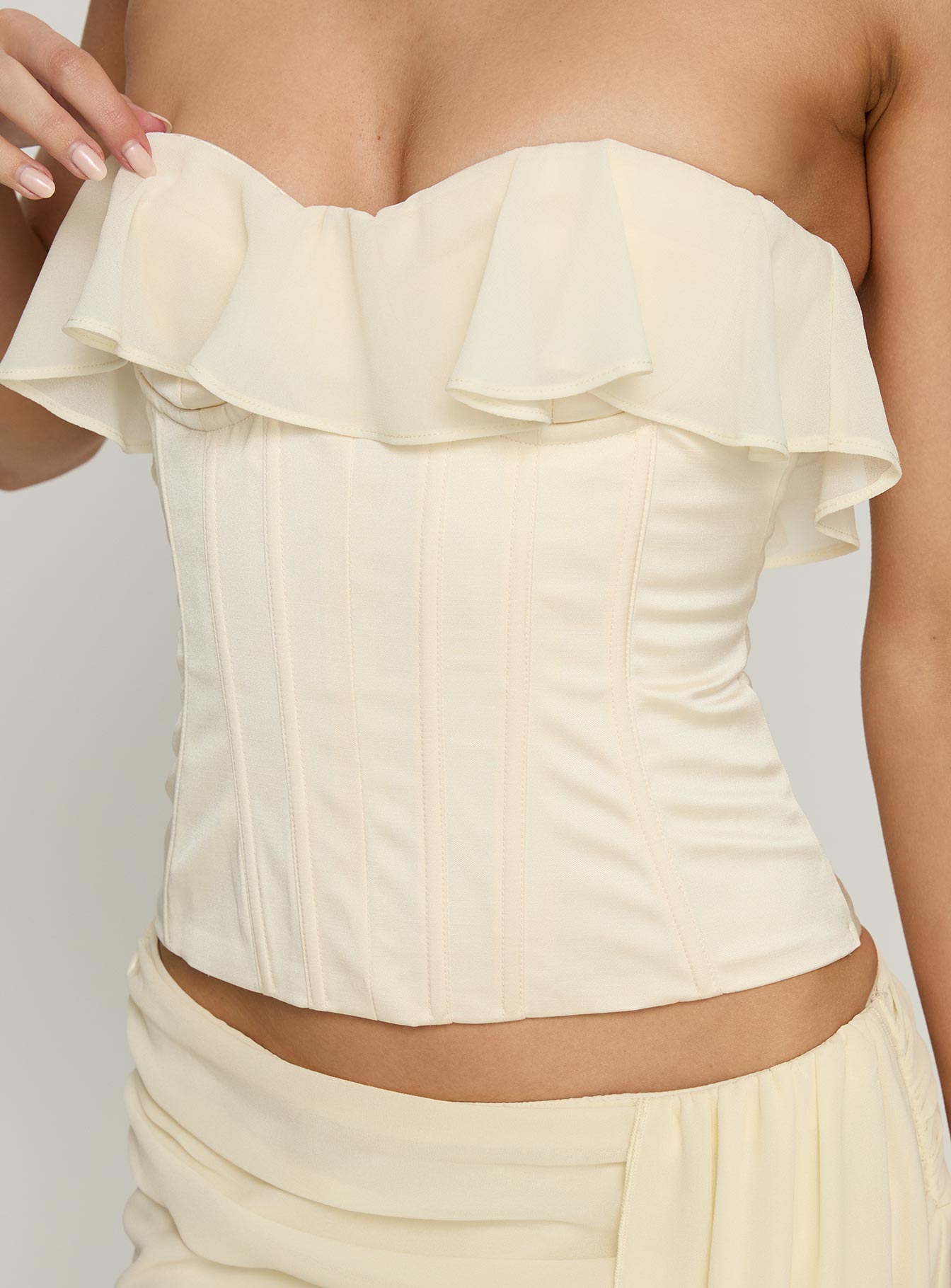 Holliann Strapless Frill Corset Top Butter