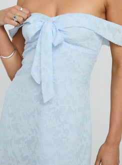 Christiana Off Shoulder Mini Dress Light Blue Burnout