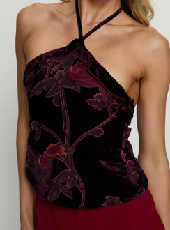 Fiorella Top Floral Devore Burgundy