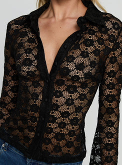 When You Sleep Lace Long Sleeve Top Black