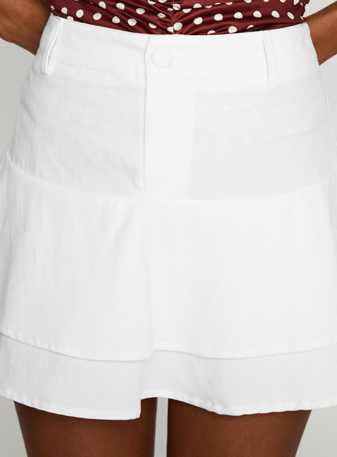   front view of model wearing Princess Polly Boderek Mini Skirt White Mini Skirts 