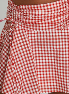 product Princess Polly Sweet Verona Ruched Mini Skirt Red Check Mini Skirts 