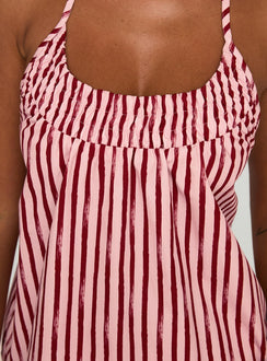 back view of model wearing Princess Polly Your Everything Top Pink Stripe Sleeveless Scoop Neck 