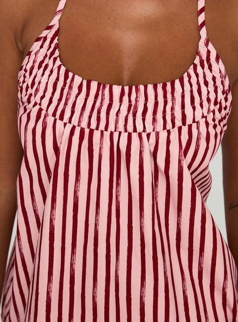 back view of model wearing Princess Polly Your Everything Top Pink Stripe Sleeveless Scoop Neck 