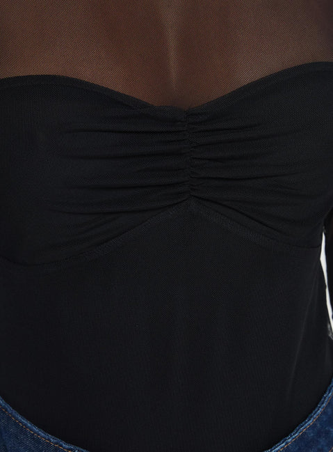 product Princess Polly Delanee Mesh Detail Long Sleeve Bodysuit Black Full Sleeves 