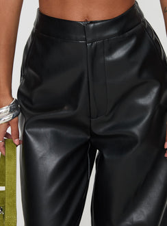 back view of model wearing Princess Polly Tempted Faux Leather Pant Black High Waisted Pants 