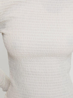 product Princess Polly Murphey Ruched Long Sleeve Top Cream Full Sleeves Boat Neck 