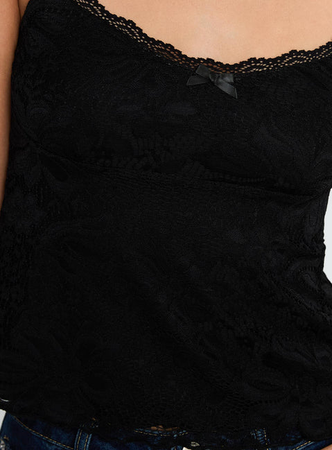 product Princess Polly Madaleine Lace Top Black Sleeveless Scoop Neck 