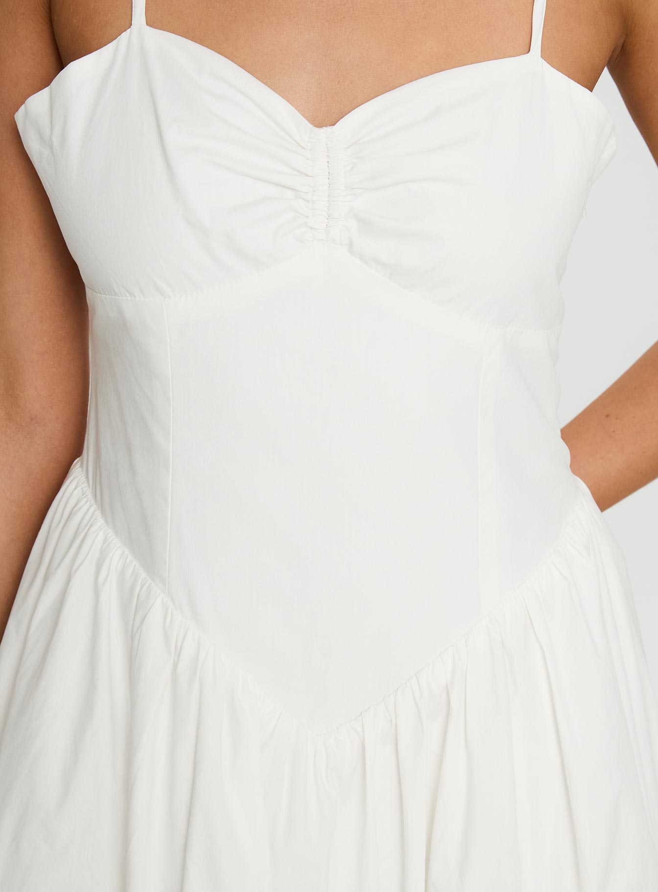 back view of model wearing Princess Polly Ceremonious Maxi Dress White Sweetheart Neckline 