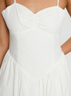 back view of model wearing Princess Polly Ceremonious Maxi Dress White Sweetheart Neckline 