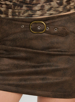 product Princess Polly Running Away Faux Suede Mini Skirt Brown 