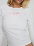 back view of model wearing Princess Polly Hopelessly Devoted Top White Full Sleeves Crew Neck 