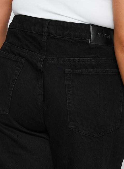 back view of model wearing Princess Polly Goldie High Wide Jean True Black Curve High Waisted 