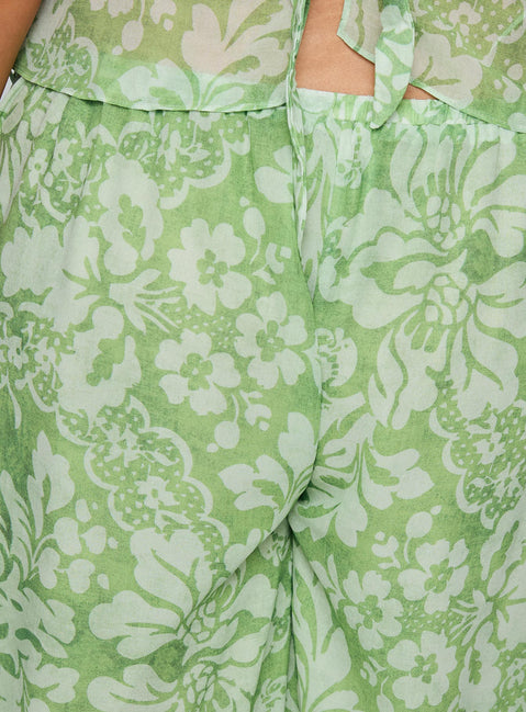 product Princess Polly Finesse Pants Green Floral Curve High Waisted Pants 