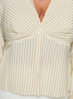 product Princess Polly Life Begins Long Sleeve Lace Trim Top Cream Stripe Curve Full Sleeves Plunger 