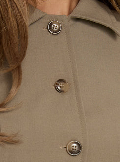 Maorah Button Up Tailored Collared Blouse Top Taupe