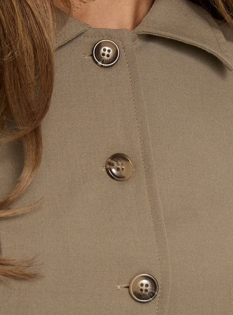 Maorah Button Up Tailored Collared Blouse Top Taupe