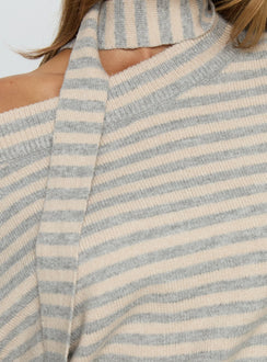 product Princess Polly Ruthi Scarf Off Shoulder Knit Sweater Neutral Stripe 