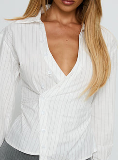 Mayda Asymmetrical Long Sleeve Shirt White Pinstripe