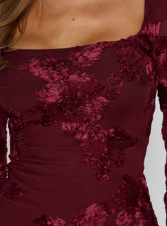 Better Love Long Sleeve Mini Dress Burgundy Floral