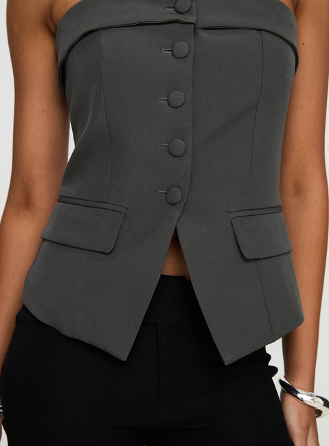 back view of model wearing Princess Polly Change It Up Strapless Top Grey Sleeveless straight 