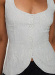 back view of model wearing Princess Polly Spirito Vest Top White Thin Stripe Sleeveless Square Neck 