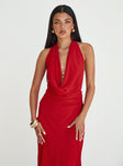 front view of model wearing Princess Polly Alejandria Cowl Neck Maxi Dress Red Cowl Neck 