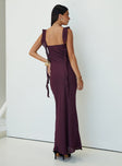 back view of model wearing Princess Polly Lanai Maxi Dress Plum Cowl Neck 