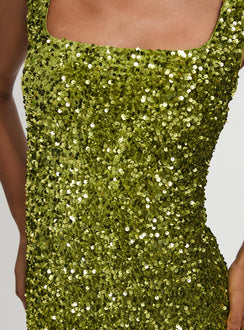 product Princess Polly Miss Me Sequin Mini Dress Chartreuse Square Neck 