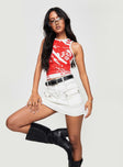 Front view of model wearing  front Mirrow Denim Mini Skirt White Princess Polly  Mini Skirts 