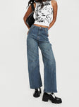 Front view of model wearing  front Princess Polly Mid Rise  Frenta Moto High Waisted Jean Rebel Blue