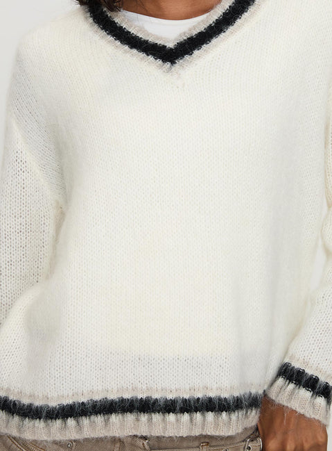 product Princess Polly Federation V Neck Knit Sweater White Long 