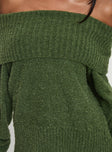 product Princess Polly Parkley Boucle Off The Shoulder Sweater Olive Long 