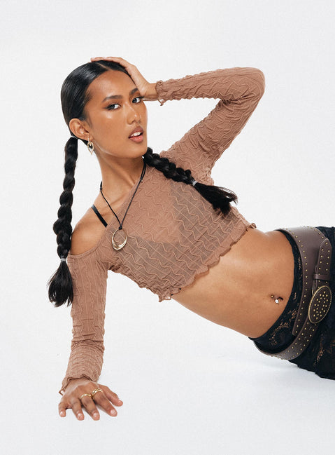 product Princess Polly Full Sleeves Square Neck  Macgraw Off The Shoulder Top Beige