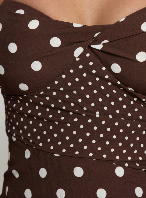 marguerite halter maxi dress brown polka dot Marguerite Halter Maxi Dress Lemon | Brown Polka Dot | Lemon | Brown Polka Dot | Womens