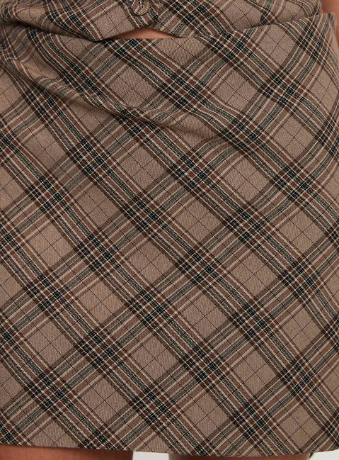 product Princess Polly Terrace Mini Skirt Brown Check Mini Skirts 