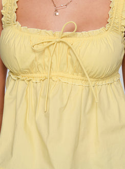 back view of model wearing Princess Polly Thalira Top Yellow Sleeveless Square Neck 