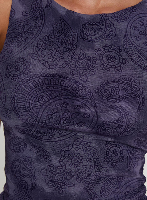 product Princess Polly Go Dancing Top Purple Paisley Sleeveless Crew Neck 