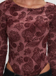 front view of model wearing Princess Polly Spruce Bodysuit Red Paisley Full Sleeves 