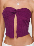 back view of model wearing Princess Polly Mani Top Purple Sleeveless Sweetheart 