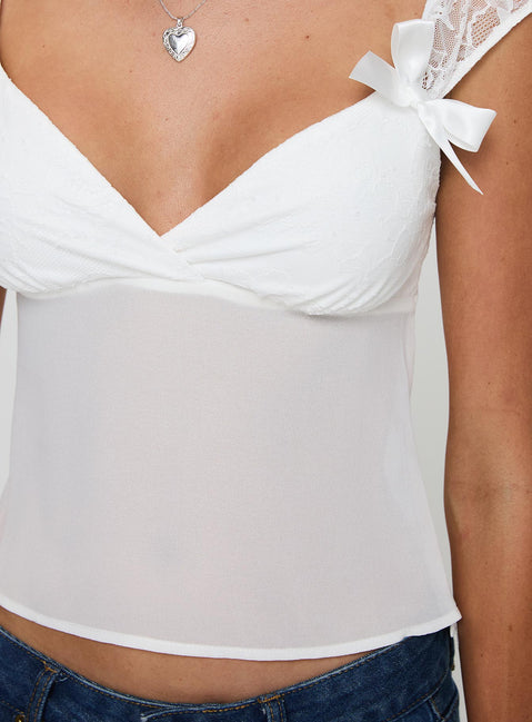 product Princess Polly Fairhaven Bow Detail Top White Short Sleeves Plunger 